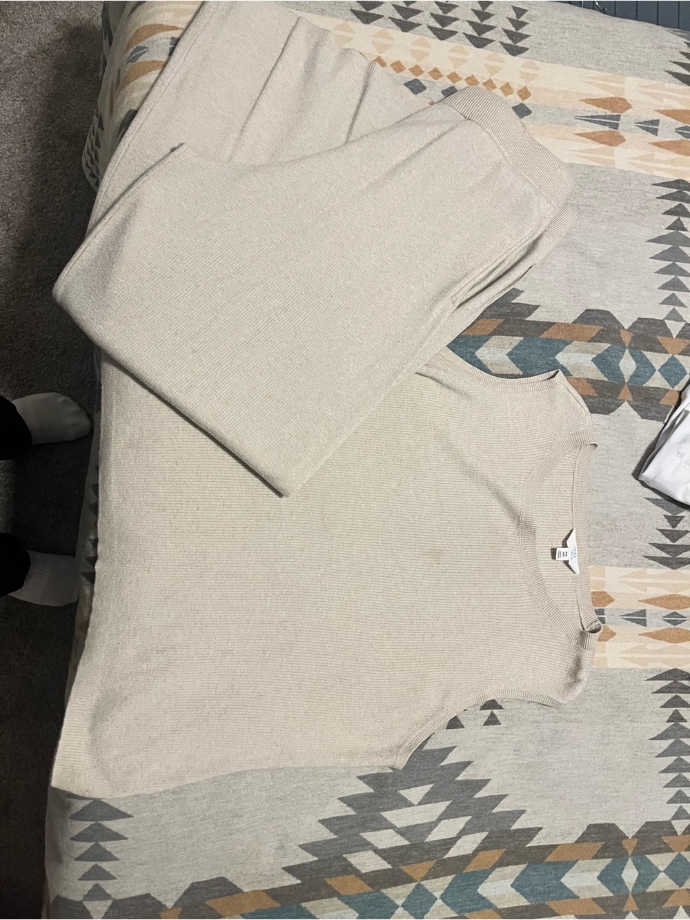 Womenβs Sleeveless Crew Knit set in Light Beige